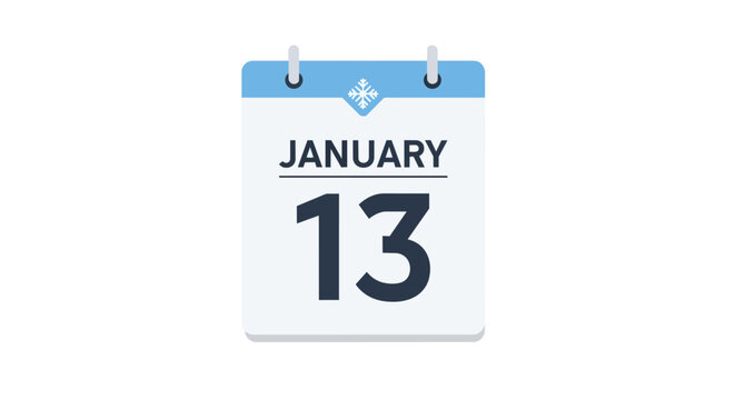 Flat January 13th Daily Calendar Icon Page for Planning Appointments Schedules and Important Events Reminder