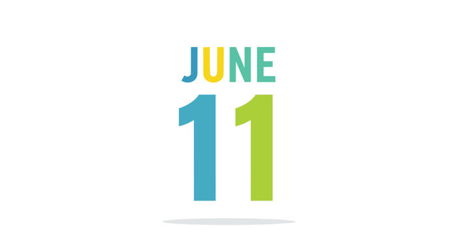 June 11 Minimalist Calendar Date Typography with Colorful Blue and Green Numbers for Schedule and Daily Planning