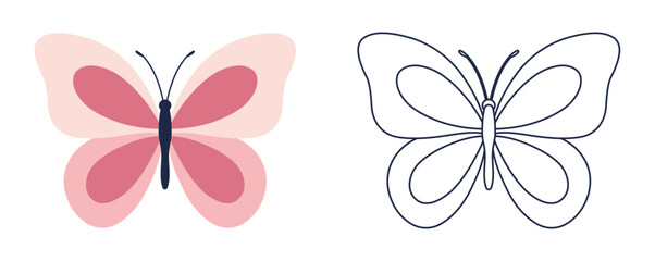 Pink butterfly beautiful insect nature wings spring summer concept vector graphic illustration bundle isolated outline flat design © Rashida