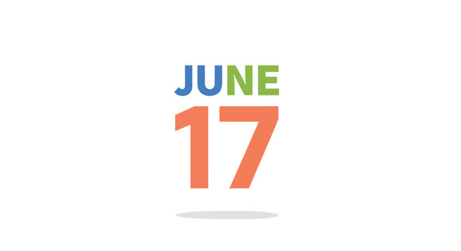 June 17th Calendar Date Icon for Daily Schedule Planning with Colorful Typography on a Clean White Background