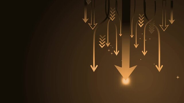 Abstract dark background with glowing downward arrows and lines modern digital design with copy space animation