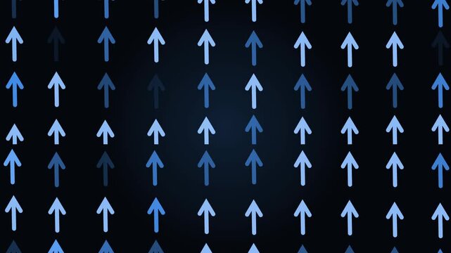Glowing upward arrows background showing growth progress and direction in a simple abstract pattern animation