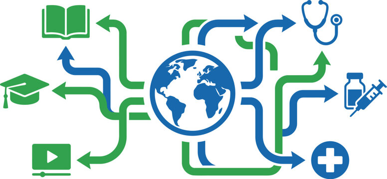 Planet earth serves as the central hub for educational resources and essential healthcare services.