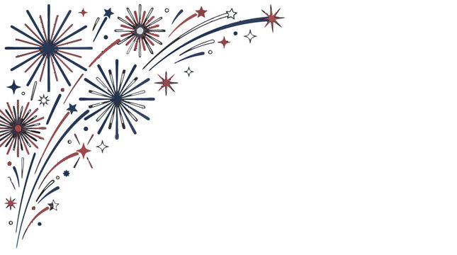 Patriotic fireworks and stars corner border vector illustration