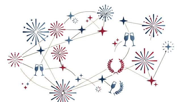 Vector celebration network with fireworks stars and champagne toast