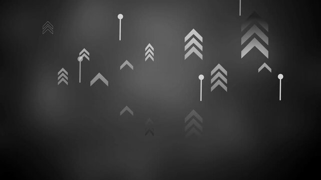Abstract background with glowing upward arrows and dots showing growth progress and digital movement animation