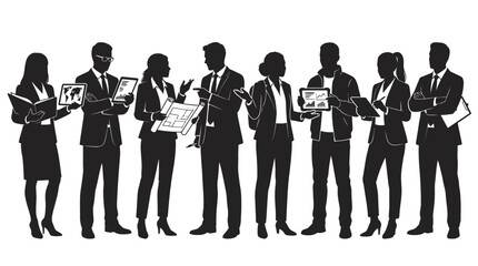 Obraz premium Diverse Business Team Silhouettes with Technology and Plans