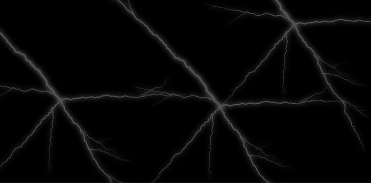 Electric lightning strike pattern on black background, glowing white branches
