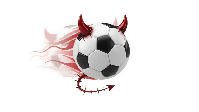 Soccer ball with devil horns and tail isolated on transparent background