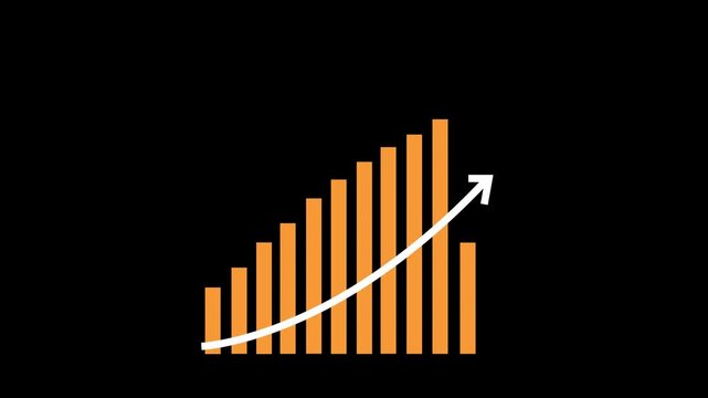 Rising bar chart with upward arrow showing business growth and progress animation
