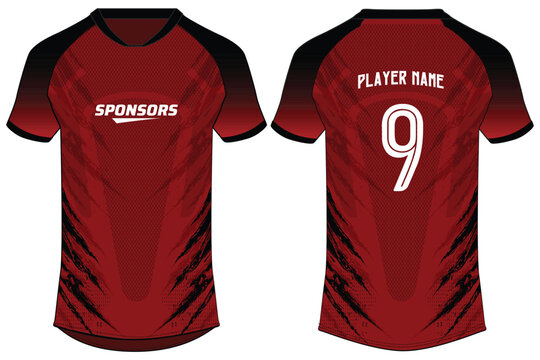 Claw scratch mark Sports t-shirt jersey design flat sketch illustration, Jacquard texture Football jersey concept with front and back view for Soccer, Cricket, Volleyball, Rugby uniform kit