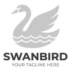 Gray swan bird logo with wavy lines and text on white background icon © Anthony