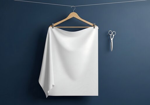 cloth hanging on a wooden hanger with scissors