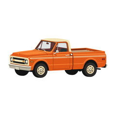 Obraz premium Orange vintage pickup truck isolated on white background, retro vehicle