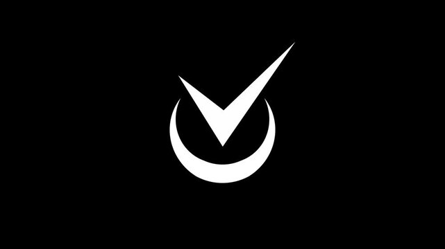 Minimal check mark and crescent symbol simple logo icon for approval success and branding animation