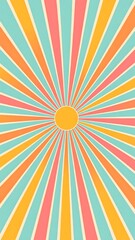 Colorful Retro Sunburst Pattern Radiating From Central Circle on Pastel Background