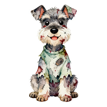 A cute, cartoon-style dog wearing a ragged shirt, showcasing a playful and lovable character.