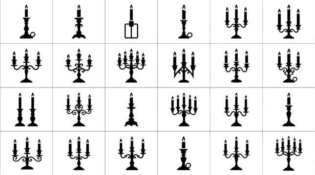 Collection of twenty-four elegant candle holder and candelabra icons.