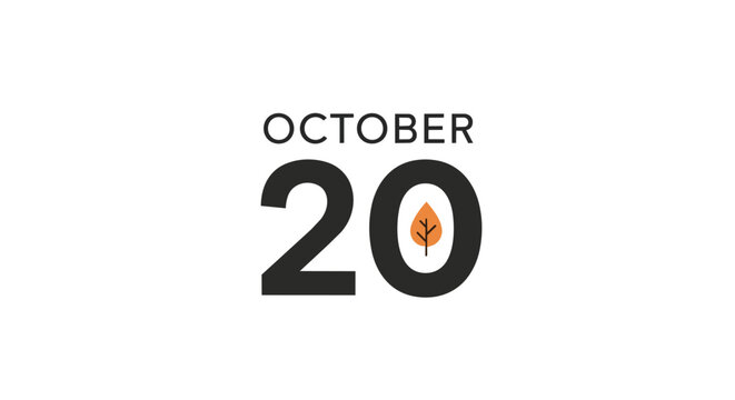 Simple Minimalist October 20 Calendar Date Graphic with Orange Autumn Leaf Icon for Seasonal Planning