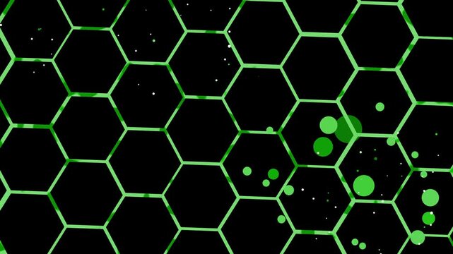 Abstract hexagon pattern with glowing lines modern geometric design with scattered light dots animation