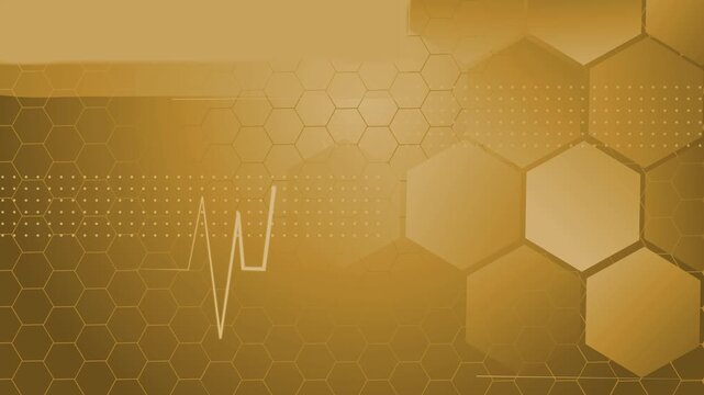 Abstract technology background with hexagon pattern and glowing heartbeat line animation