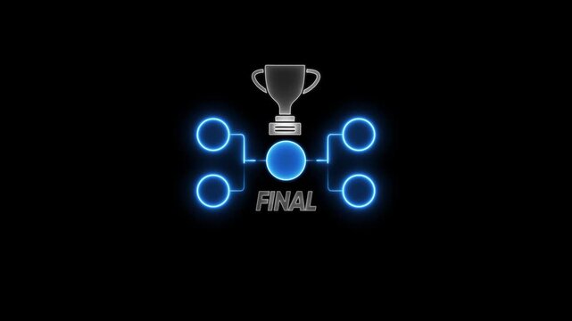 Neon tournament bracket with trophy for sports championship finals