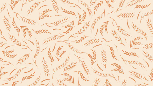 Wheat seamless pattern background. Rice or wheat ears endless wallpaper
