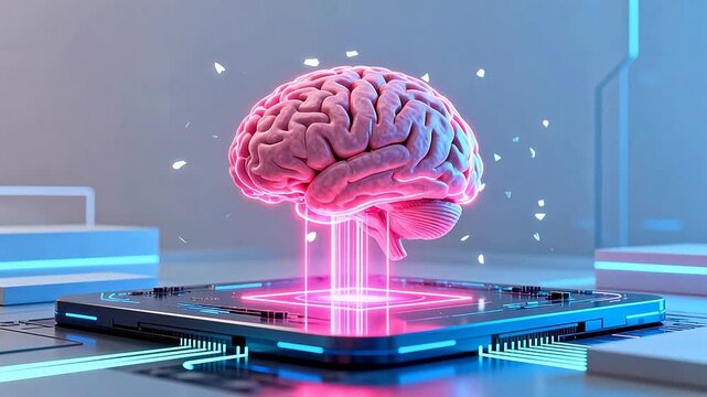 Brain on futuristic tech platform