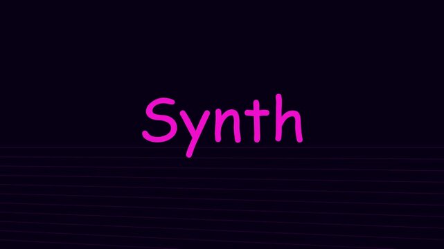Synth neon text animation on retro 80s grid 4k background