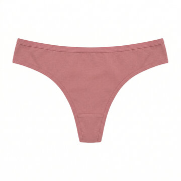 Women's thong underwear in soft pink color on white background  