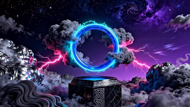 Cosmic portal with lightning and clouds