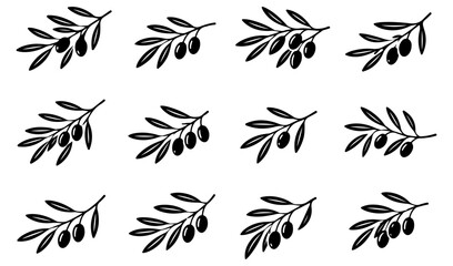 Olive branch patterns vector set, Olive branch pattern design, elegant botanical black and white textures for textile, olive, branch, botanical, seamless, pattern, leaf, plant, nature, design © Uttham
