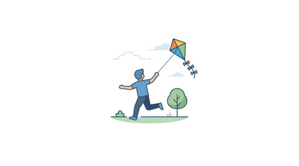 Fototapeta premium Modern of Person Joyfully Flying a Colorful Diamond Shaped Kite with Streamers on a Bright Green Field