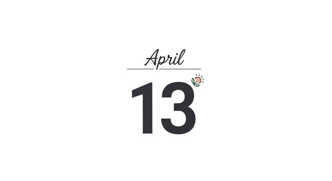 Minimalist April 13th Calendar Date Illustration with Clean Typography and Simple Sunny Day Icon Design