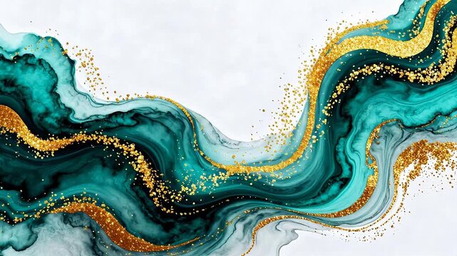 Abstract teal and gold swirling pattern