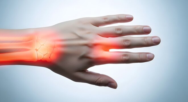 Wrist and hand pain illustration with highlighted bones