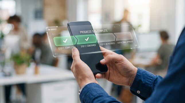 mobile productivity app task progress tracking checklist interface on smartphone screen workflow management dashboard for efficient task completion time management and business process optimization 