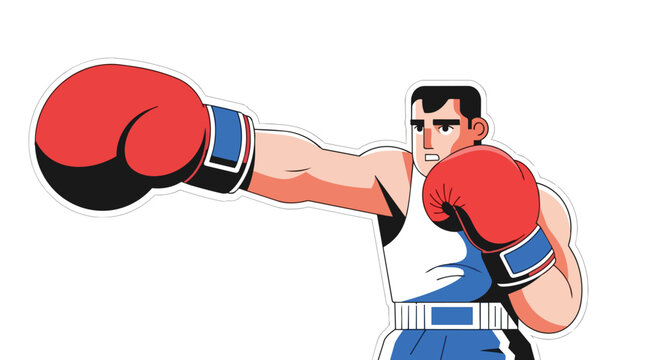 Strong Male Boxing Athlete in Action Wearing Red Gloves Punching During a Championship Match and Fitness Training