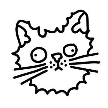 Edgy raw line art of a creepy chaotic cat face outline