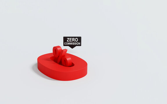 3D Zero Commission Percent Symbol on white Background