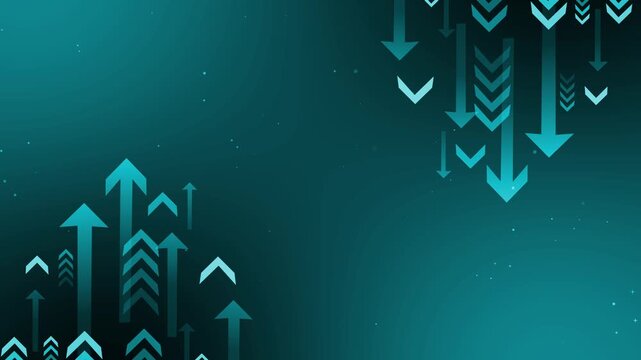 Abstract background with rising and falling arrows showing growth decline data flow and business trend concepts animation