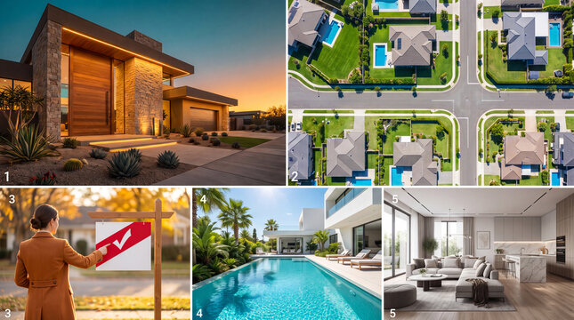 Luxury Real Estate Marketing Collage with Modern Residential Properties
