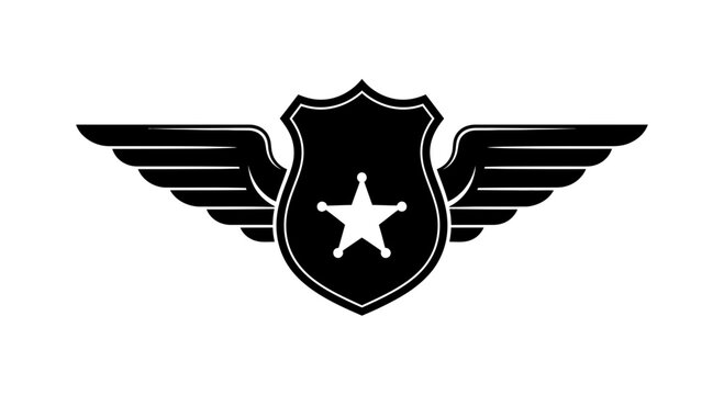 Minimal black police shield badge icon isolated on a white background. Simple law enforcement security emblem design, ideal for police, protection, safety, authority, security services, apps, websites