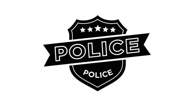 Minimal black police shield badge icon isolated on a white background. Simple law enforcement security emblem design, ideal for police, protection, safety, authority, security services, apps, websites