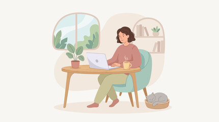 Fototapeta premium Woman sitting at desk working.