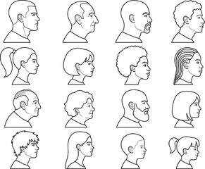 Human Side Profile Outline Collection with Men Women Children and Seniors Portrait Vector Set © MdArif