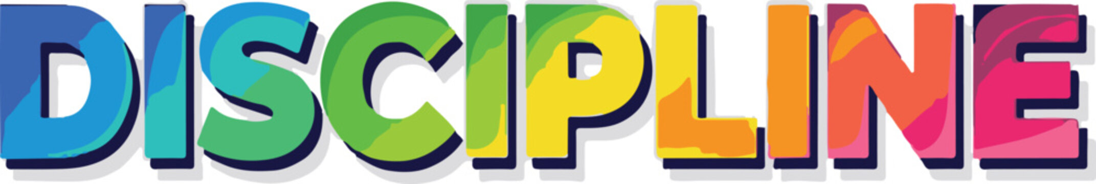 Large colorful 3D text spelling out discipline on transparent background