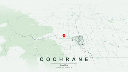 Modern minimalist vector map of Cochrane, Alberta. High-quality scalable illustration of Cochrane geographic boundaries, Bow River valley and Big Hill Creek shoreline networks  for posters design. © AliRza