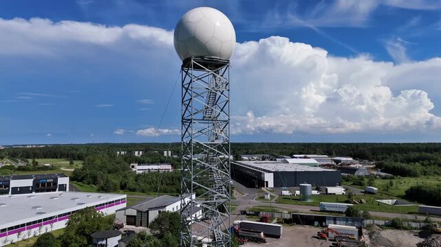 4K aerial drone footage of Tallinn Harku weather station radar tower