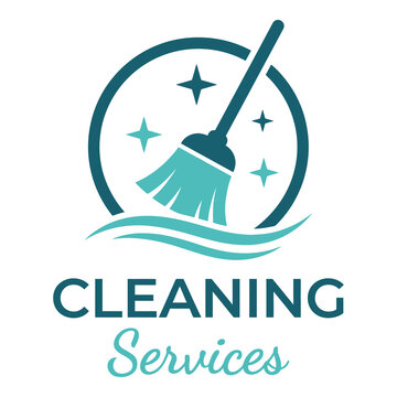 Cleaning Services logo with broom and stars in circle graphic design element icon